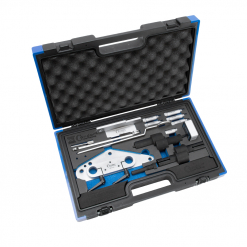 Werkzeuge – Qualität für Profis Ein schwarzer und blauer Hartschalenkoffer, der einen Condor Motoreinstell-Werkzeug-Satz, VAG EA211 Evo-Metall-Steuergeräte für Kraftfahrzeuge enthält, die in speziellen Schaumstoffausschnitten angeordnet sind. Jetzt kaufen