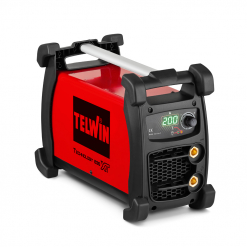 Werkzeuge – Qualität für Profis Eine rot-schwarze TELWIN TECHNOLOGY 236 XT Schweißmaschine mit digitalem Display, das 200 anzeigt und zwei Frontanschlüssen. Jetzt kaufen