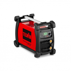 Werkzeuge – Qualität für Profis Eine TELWIN TECHNOLOGY 186 XT MPGE Schweißmaschine in Rot und Schwarz, mit Digitalanzeige, Einstellknopf und zwei Anschlüssen, abgebildet vor einem weißen Hintergrund. Jetzt kaufen