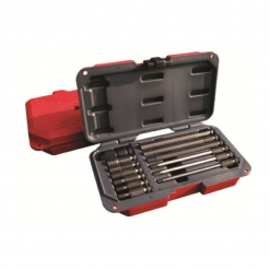Werkzeuge – Qualität für Profis Ein roter Kunststoffkoffer, der ein SENECA Power Bit Klingen Set HEX Inbus M6-M14 (SE-964) enthält, mit Verlängerungsstangen und Steckdosen aus Metall, die alle ordentlich in einzelnen Steckplätzen angeordnet sind. Jetzt kaufen