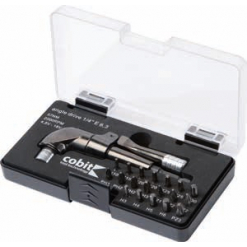 Werkzeuge – Qualität für Profis Das cobit-Winkelgetriebe 1/4" (20-teiliges Set) enthält einen Ratschen-Schraubendreher, eine Verlängerungsstange und verschiedene Bits mit Schnellwechsel-Bitspannfutter, die alle übersichtlich in einem Kunststoffkoffer untergebracht sind. Jetzt kaufen