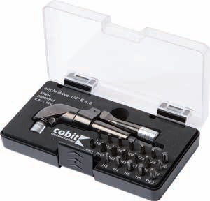Werkzeuge – Qualität für Profis Das cobit-Winkelgetriebe 1/4" (20-teiliges Set) enthält einen Ratschen-Schraubendreher, eine Verlängerungsstange und verschiedene Bits mit Schnellwechsel-Bitspannfutter, die alle übersichtlich in einem Kunststoffkoffer untergebracht sind. Jetzt kaufen