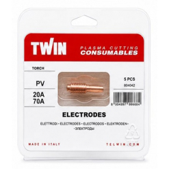 Werkzeuge – Qualität für Profis Eine Packung mit TELWIN-Elektroden für Superior Plasma 70, Modell PV 20A 70A, mit 5 Stück, wobei die Produktdetails und das Markenzeichen auf dem Etikett zu sehen sind. Jetzt kaufen