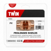 Werkzeuge – Qualität für Profis Eine mit „TWIN“ beschriftete Verkaufsverpackung enthält zwei „TELWIN Verlängertes Schutzschild für Plasma-PV-Brenner“, hergestellt in Italien, mit mehrsprachigen Beschreibungen und Konformitätssymbolen. Jetzt kaufen