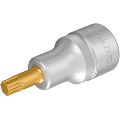 Werkzeuge – Qualität für Profis Silbernes Steckschlüsselwerkzeug mit einem goldfarbenen Torx-Bit, auf dessen Metallkörper „HAZET 999“ eingraviert ist, abgebildet vor weißem Hintergrund. Jetzt kaufen