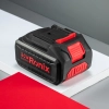 Werkzeuge – Qualität für Profis Ein schwarz-roter Ronix 20V 4,0Ah-Akku liegt auf einer weiß-roten Fläche. Jetzt kaufen