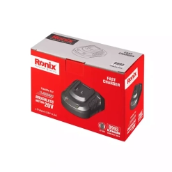 Werkzeuge – Qualität für Profis Rote und weiße Ronix-Verpackung mit einem 20-V-Schnellladegerät für bürstenlose Elektrowerkzeuge, Modell 8993, auf der ein Produktbild und die technischen Daten aufgedruckt sind. Jetzt kaufen