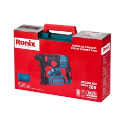 Werkzeuge – Qualität für Profis Rote und graue Ronix-Verpackung mit einem kabellosen Bohrhammer, Modell 8678, mit bürstenlosem 20-V-Motor und Tragegriff. Jetzt kaufen