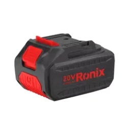 Werkzeuge – Qualität für Profis Schwarz-roter Ronix 20V-Lithium-Ionen-Akku für Elektrowerkzeuge, mit sichtbarem Markenlogo und Akkupolen. Jetzt kaufen
