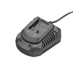 Werkzeuge – Qualität für Profis Schwarzes Ladegerät mit Kontrollleuchten und Netzkabel zum Laden von Akkus für Elektrowerkzeuge, abgebildet auf weißem Hintergrund. Jetzt kaufen