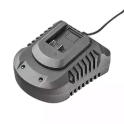 Werkzeuge – Qualität für Profis Ein schwarzes Ladegerät mit zwei Kontrollleuchten und einem angeschlossenen Kabel, das zum Laden von austauschbaren Akkus für Elektrowerkzeuge vorgesehen ist. Jetzt kaufen