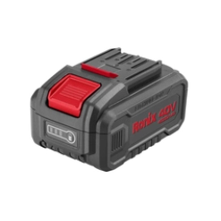Werkzeuge – Qualität für Profis Ein schwarz-roter wiederaufladbarer Ronix 40V-Lithium-Akku mit LED-Anzeige und Anschlüssen an der Oberseite. Jetzt kaufen