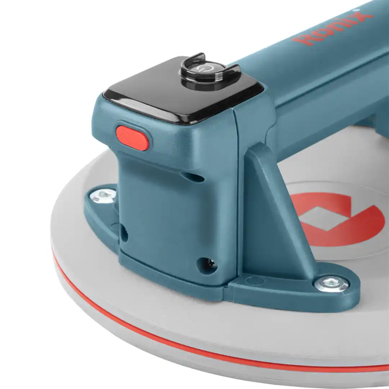 Werkzeuge – Qualität für Profis RONIX 8537 Akku-Vakuumsauger 3,7 V, 200 mm mit einem elektrischen Saugheber mit türkisfarbenem Griff, Ein-/Aus-Schalter und grauer runder Saugplatte. Jetzt kaufen